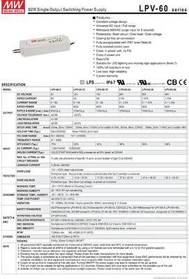 Meanwell 60w 12v đèn LED nguồn cung cấp điện điện điện áp thấp LPV-60-12