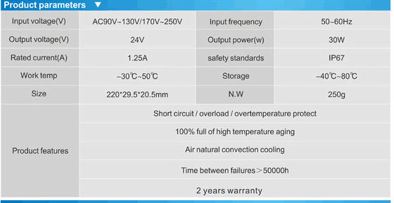 chất lượng cao 24v 30w chống nước IP67 dẫn nguồn cung cấp điện LED trình điều khiển cho bán