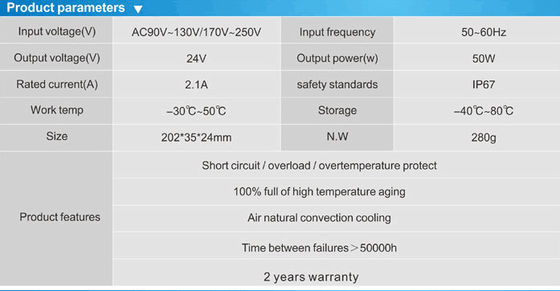 Ống chống nước IP67 24v 50w dẫn nguồn điện LED trình điều khiển nhà sản xuất